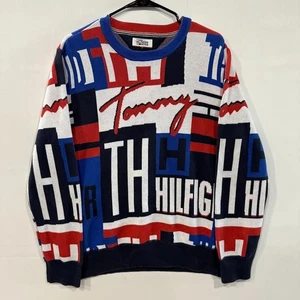 Tommy Hilfiger Denim Sweater Men’s M Multicolor Logo Graphic Crewneck VTG - Picture 1 of 5