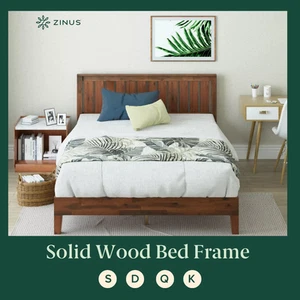 Bed Frame Single, Double, Queen & King Solid Pine Wood Base - Zinus - Picture 1 of 12