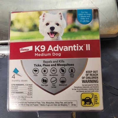K9 Advantix II Medium Size Dog Ticks Fleas Mosquitoes  4 Monthly Doses - Image 1 of 2