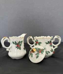 Lefton Holly Berry Milchkännchen Zucker Set Japan Porzellan vergoldet 7803 3 Stück Deckel - Bild 1 von 22