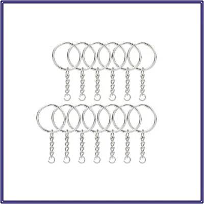 20 pc Lot 1"/25mm Split Keychain Key Ring with Chain + Open Jump Rings Silver  - Image 1 of 4