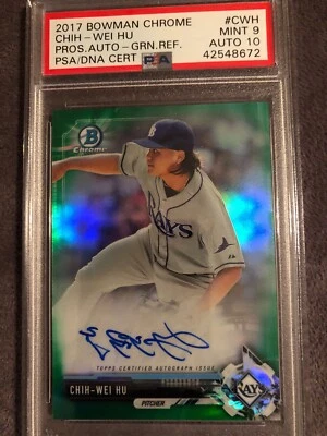 2017 Bowman Chrome Chih-Wei Hu Green Refractor Auto PSA/DNA 9/10💎POP 1 RARE - Image 1 of 2
