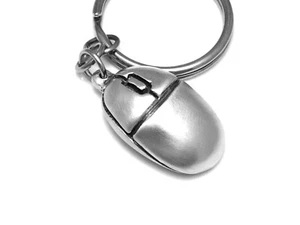 Computer Mouse Keychain, Handmade Programmer Gamer Keyring in Pewter - Picture 1 of 5
