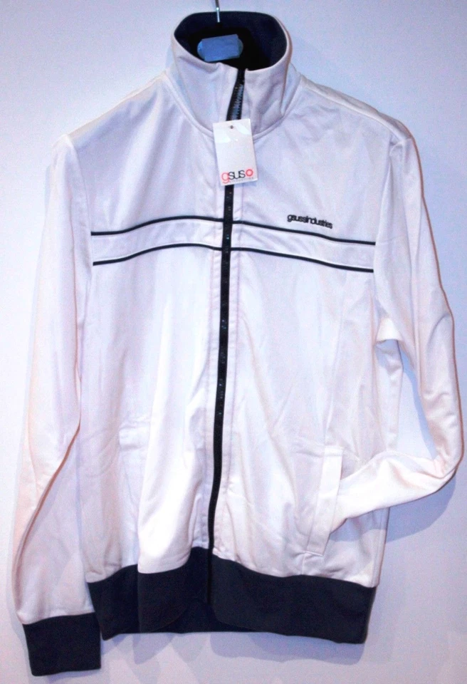 CHAQUETA DEPORTIVA GSUS SINDUSTRIES Blanca Azul Marino Logo Cremallera Bolsillo Correr Ajustada Grande Foto 1 de 1