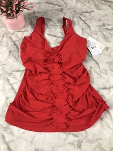Vintage Profile Womens 34D Swim Tankini Top Red Solid Swimwear Suit Designer $94 - Picture 1 of 7