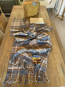 Vintage Pendleton Morgenmantel in der Tasche blau, rost & creme Wolle Stadiondecke 52x70 Neu mit Etikett - Bild 1 von 14