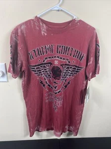 Xtreme Couture Affliction T-Shirt Men Size M Red Short Sleeve Air Raid Skull NEW - Picture 1 of 10