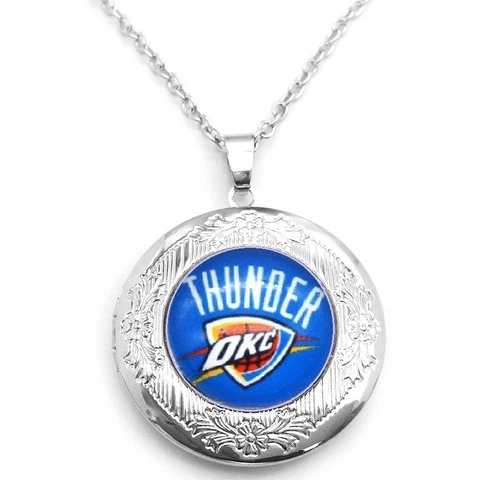 Oklahoma City Thunder OKC Womens 925 Silver 20" Link Chain Necklace, Locket D16 Cover