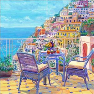 Mural de cerámica arte mediterráneo de azulejos Amalfi salpicadero Mayumi Ohno POV-MO001 - Imagen 1 de 7