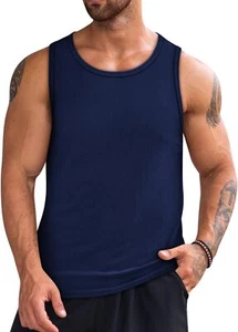 Men's Workout Tank Tops Casual Workout Sleeveless Ribbed Knit T Shirt Summer ... - Picture 1 of 5