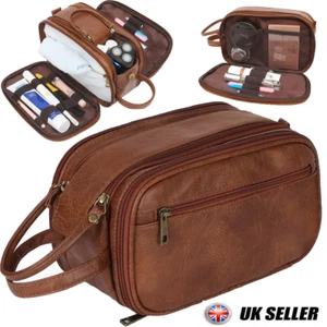 PU Leather Toiletry Bag For Men Large Travel Wash Bag Shaving Water-Resistant - Picture 1 of 16
