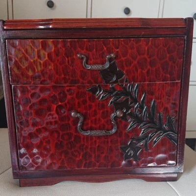 Caja de madera antigua japonesa caja de costura Haribako Tansu caja tocador soporte 2 Foto 1 de 4