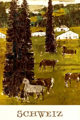 Arte de pared vintage decoración del hogar Jura Swiss Mountains Horses 1964 - PÓSTER 20x30 Foto 1 de 4