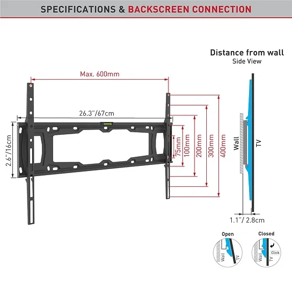 BARKAN E400+ Fixed Flat/Curved Screen TV Wall Mount 13" - 90" Holds up to 132lbs - Image 1 of 4