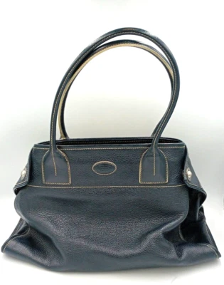 TOD's GIRELLI Black Satchel Pebbled Leather Tote Handbag - Image 1 of 4