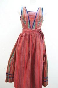 Dirndl 80er Vintage rot Baumwolle Samt Streifen Besatz original Schürze Gr.36 - Bild 1 von 9