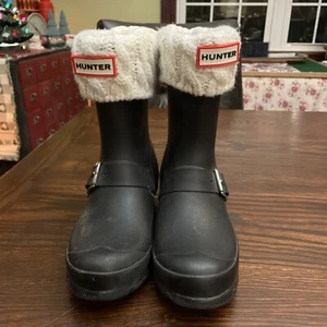 Hunter schwarze Biker Regen verstellbare Stiefel Moto Kinder Größe 4 mit Einlagen - Bild 1 von 11