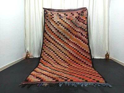 Berber Vintage Handmade Moroccan Rug 5' x 9'3" Tribal Colorful Checkered Carpet - Изображение 1 из 4
