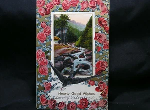 Vtg Valentine Postcard - Hearty Good Wishes - posted 1909- Flag postmark - Picture 1 of 2