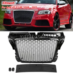 RS3 Style Front Sport Hex Mesh Honeycomb Grill Black For Audi A3 S3 8P 2008-2012 - Picture 1 of 12
