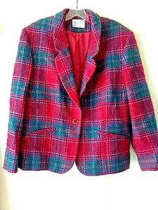Blazer De Colección Pendleton Mujer 14W Lana Fucsia Azul Teal Cuadros 1 Botón Forrado EE. UU. - Imagen 1 de 12