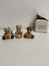 Homco Autumn Harvest Thanksgiving Teddy Bears #1413 - 3 Piece Lot in Box