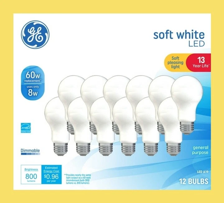 GE Soft White A19 General Purpose 10-Watt(60) LED Light Bulb, Dimmable, 12-Pack - Image 1 of 1