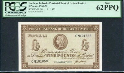 Ireland Northern 1968-1972, 5 Pounds, P246,PCGS 62 PPQ UNC - Image 1 of 2