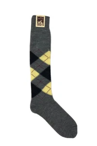 Calza in misto cashmere ad intarsio scozzese Grigio/nero/Giallo - Imagen 1 de 2