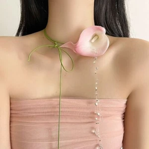 Wax Rope Flower Choker Lace Up Floral Clavicle Chain Flower Necklace Party - Picture 1 of 15