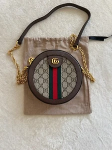 PRE-OWNED GUCCI BEIGE GG SUPREME CANVAS MINI ROUND SHOULDER BAG FOR WOMEN - Picture 1 of 9