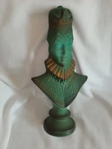 Rare Vintage Queen Statue Bust Turquoise Blue Green Ceramic 1950s1960s  22" Tall - Picture 1 of 12