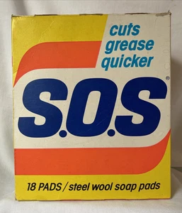 Vintage SOS Stahlwolle Seifenpads OVP datiert 1979 mit 10 Pads Film TV Requisite - Bild 1 von 10