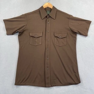 Vintage Van Heusen Shirt Mens L Brown Short Sleeve Button Up Polyester Splendor - Picture 1 of 11