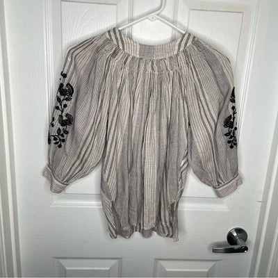 Zara Bohemian Embroidered Balloon Sleeve Blouse in Cream/Black Girl's 10 - Image 1 of 4