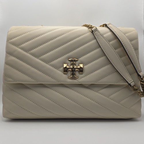Borsa a tracolla convertibile AUTENTICA Tory Burch Kira Chevron colore nuova crema prezzo al pubblico consigliato $598