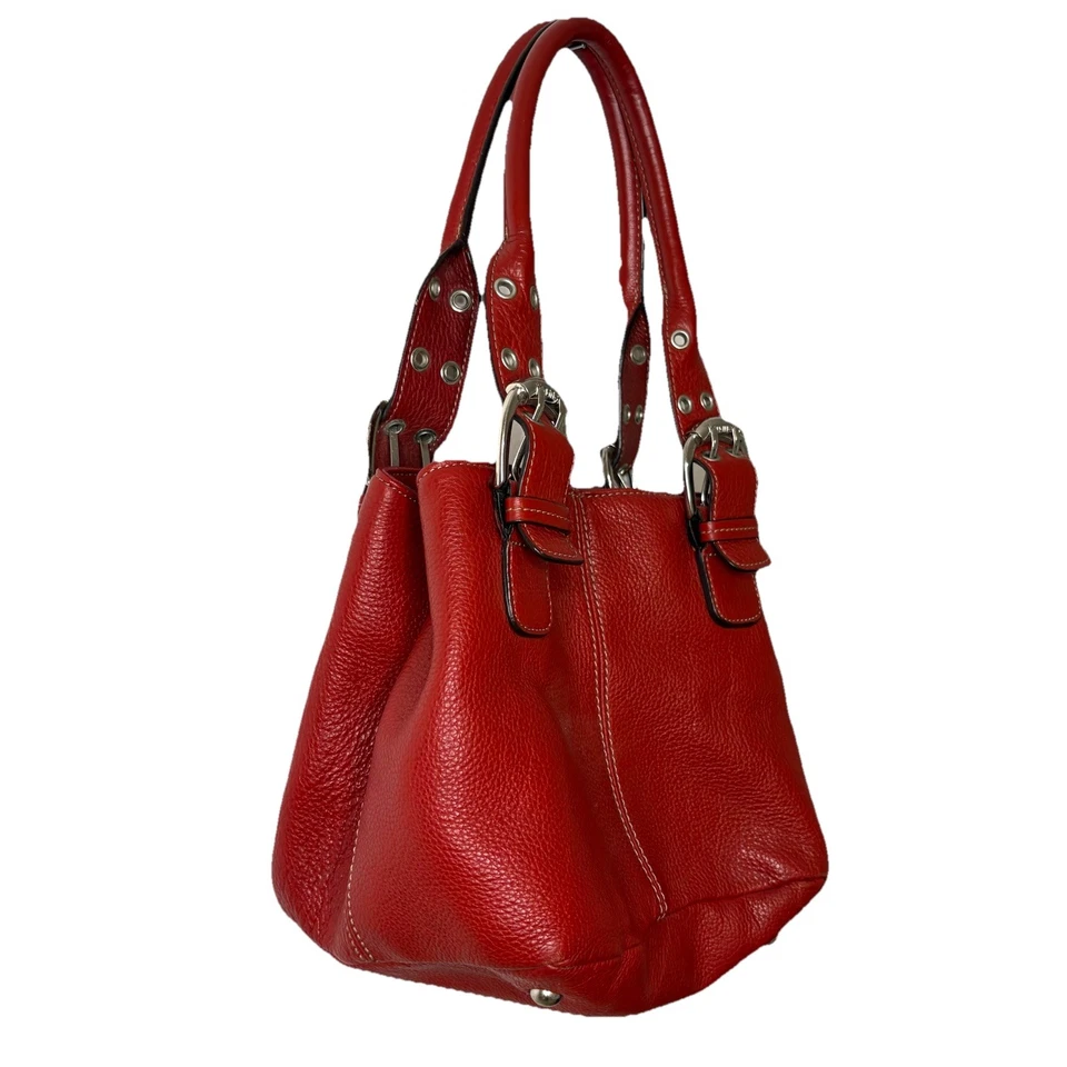 Bolso Cartera Tignanello Perfect 10 Francés Cuero Rojo Ladrillo Doble Asa Foto 1 de 4