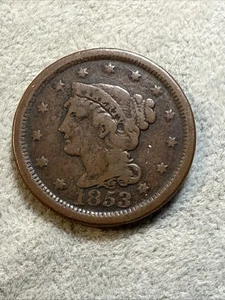 1853 Philadelphia Mint Kupfer geflochtenes Haar großer Cent - Bild 1 von 11