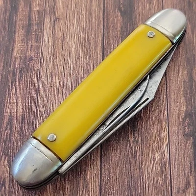 EQUAL END CIGAR JACK Folding Pocket Knife Made In USA W/SMOOTH YELLOW Handles - Image 1 of 4