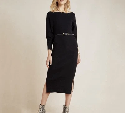 ANTHROPOLOGIE Suéter Tejido de Karité Midi Vestido Negro Pequeño Minimalista Bodycon Acanalado Foto 1 de 4