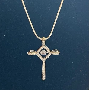 Religiöses Kreuz silberfarben klar Kristall Anhänger mit 925 Sterling 16" Halskette - Bild 1 von 12
