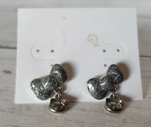 Sanrio Hello Kitty Fashion Silver Sparkly Bow Earrings - Picture 1 of 5