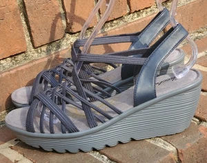 *SKECHERS*Sandali con zeppa e cinturino e fili incrociati paralleli●blu/grigio●taglia 8,5●PULITI!! - Foto 1 di 20