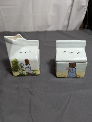 Azúcar y crema vintage de cerámica pintada a mano firmada  Foto 1 de 4