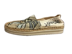 Joy & Mario Ivory Beige Contemporary Art Flat Espadrilles 6 - Picture 1 of 5