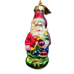 Christopher Radko Glass Santa Ornament 3" Hand Blown Painted Poland Hat Glitter - Picture 1 of 6