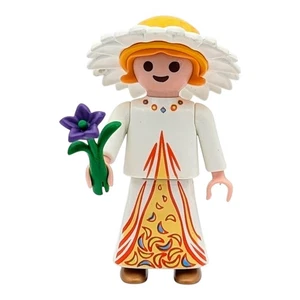 Playmobil Figure Girl Dress White/Orange Flower Hat - Picture 1 of 2