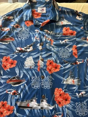 United States Coast Guard Hawaiian Aloha Kamp Shirt Eagle Crest Large - Image 1 of 4