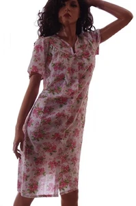 Damen Nachthemd rosa Blumen weiß EASY SNAP UP Pyjama Schlafanzug Nachthemd S M NEU - Bild 1 von 1