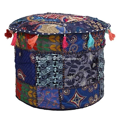 16 in Indian Patchwork Ottoman Yoga Pouf Cover Footstool Pouffe Ethnic Decor - Image 1 of 4